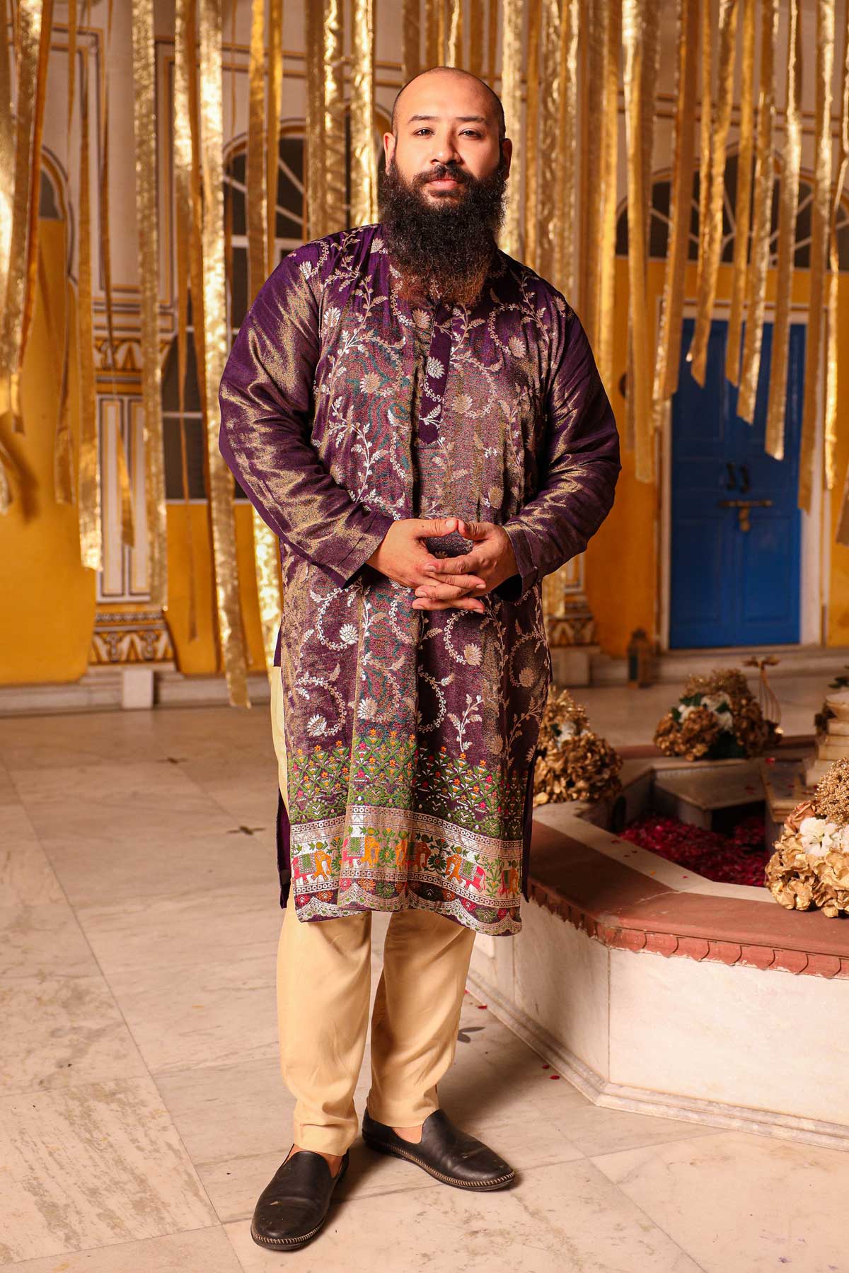 Heirloom - Violet Banarasi Tissue Silk Embroidered Kurta