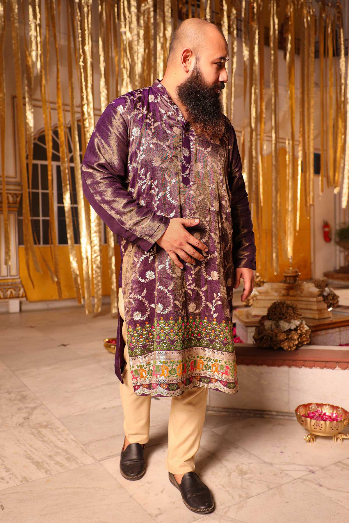 Heirloom - Violet Banarasi Tissue Silk Embroidered Kurta