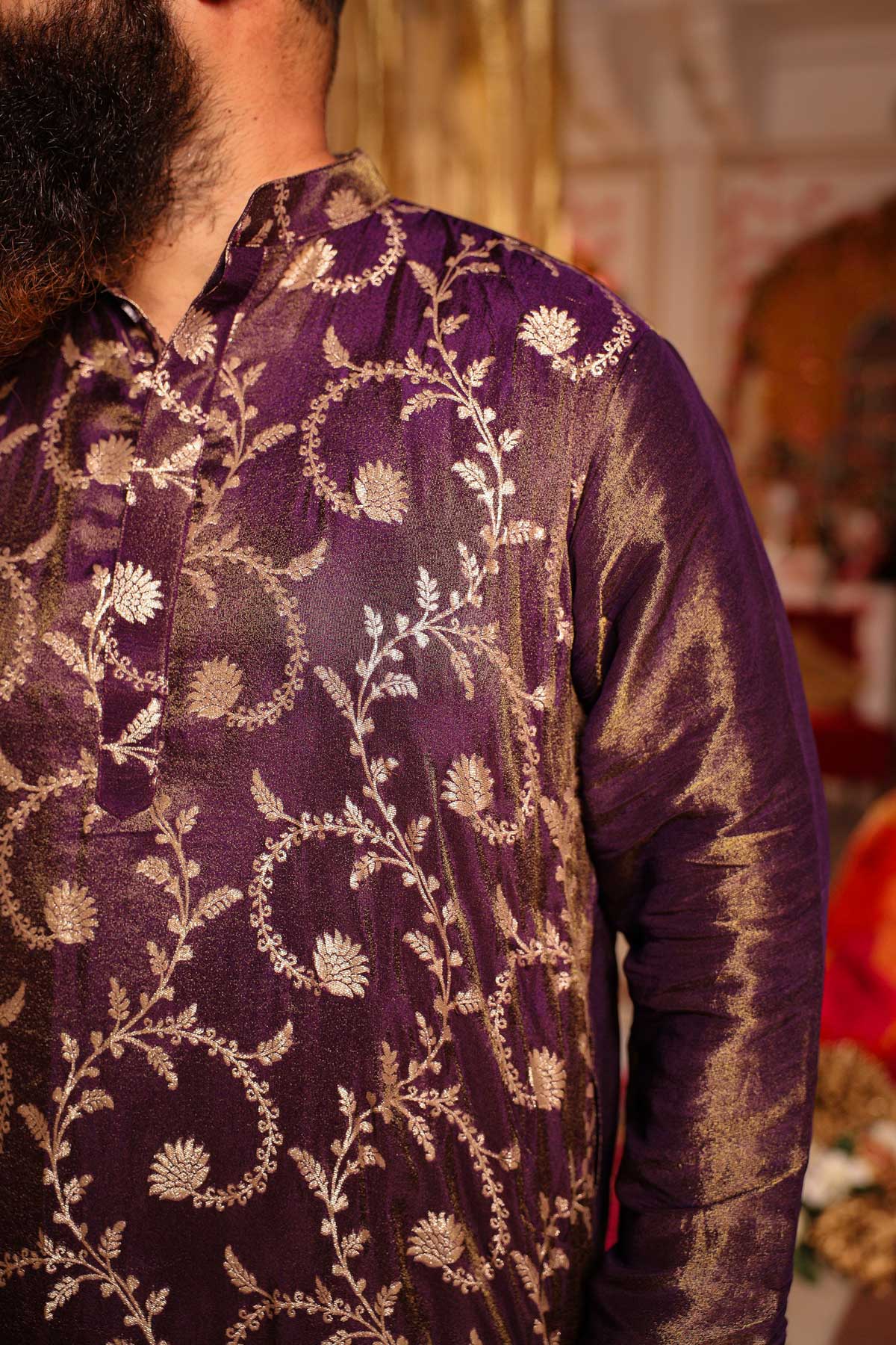 Heirloom - Violet Banarasi Tissue Silk Embroidered Kurta