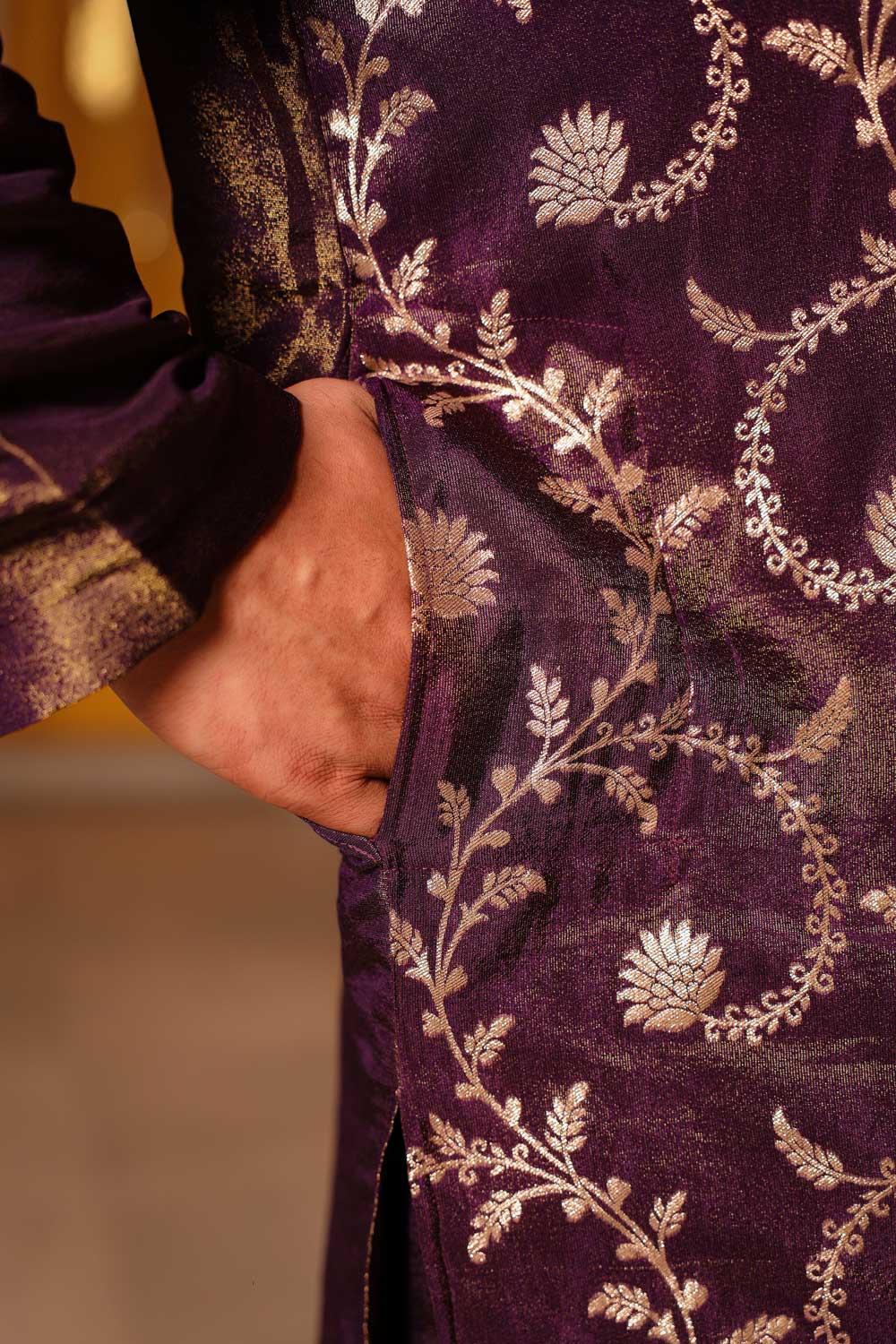 Heirloom - Violet Banarasi Tissue Silk Embroidered Kurta