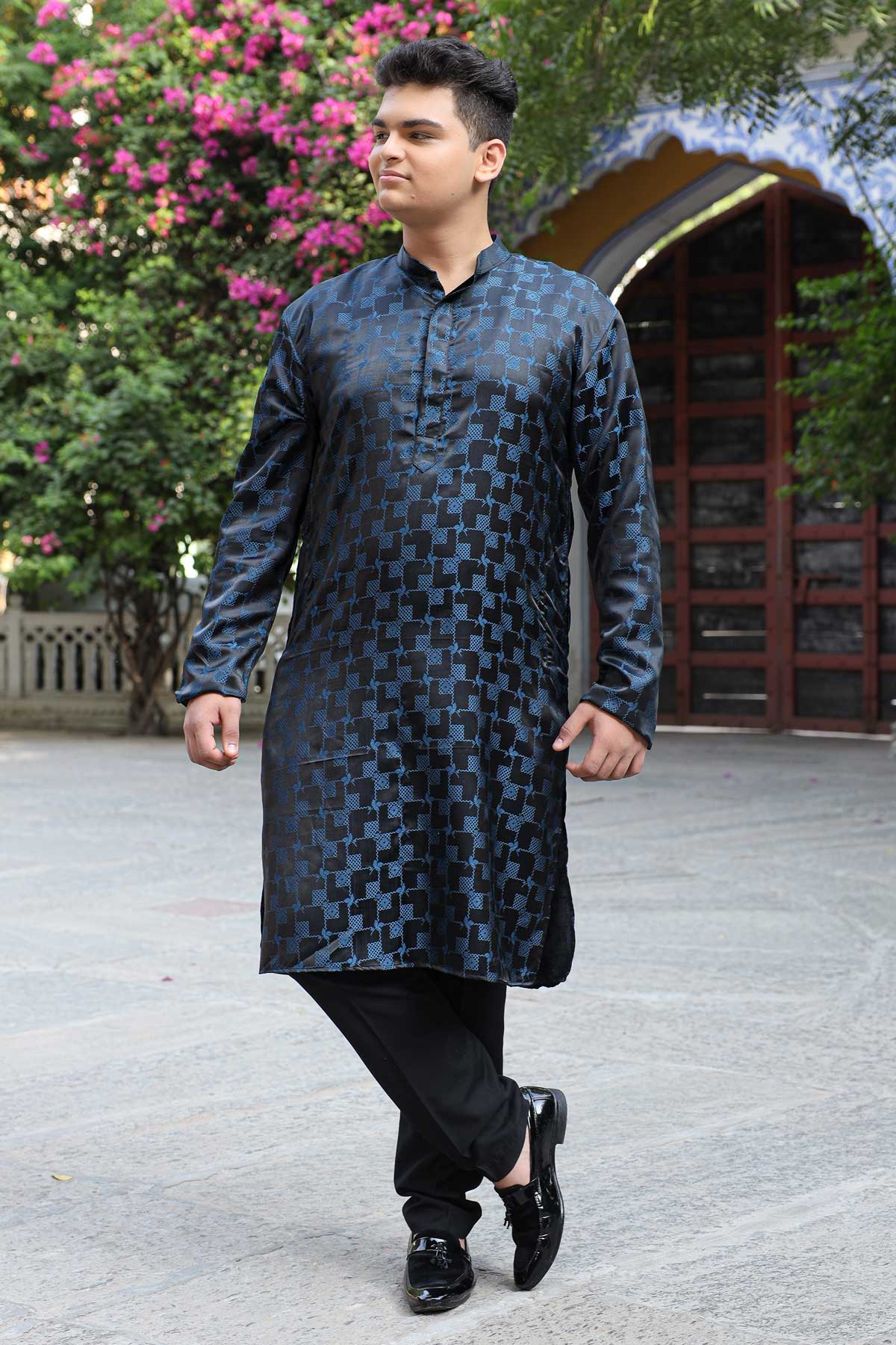 Dark Space - Black and Blue Embroidered Kurta