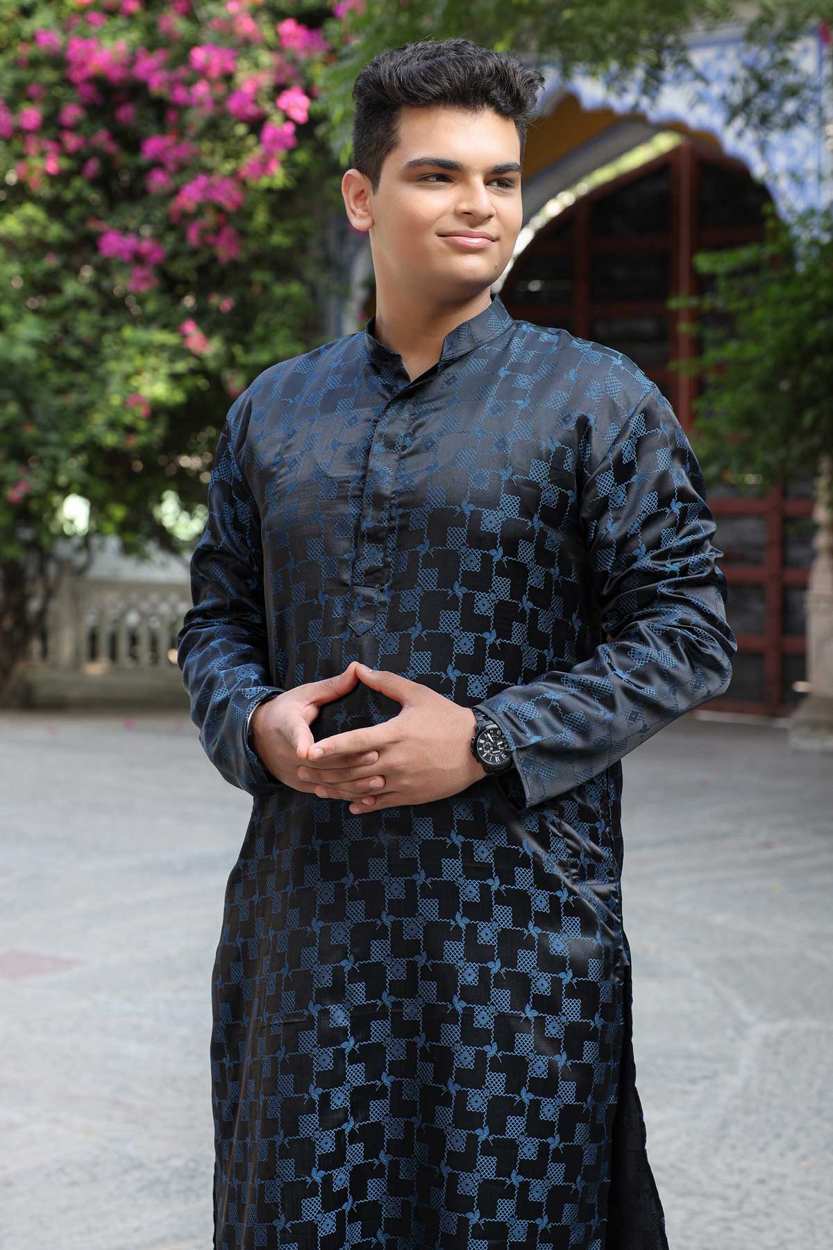 Dark Space - Black and Blue Embroidered Kurta