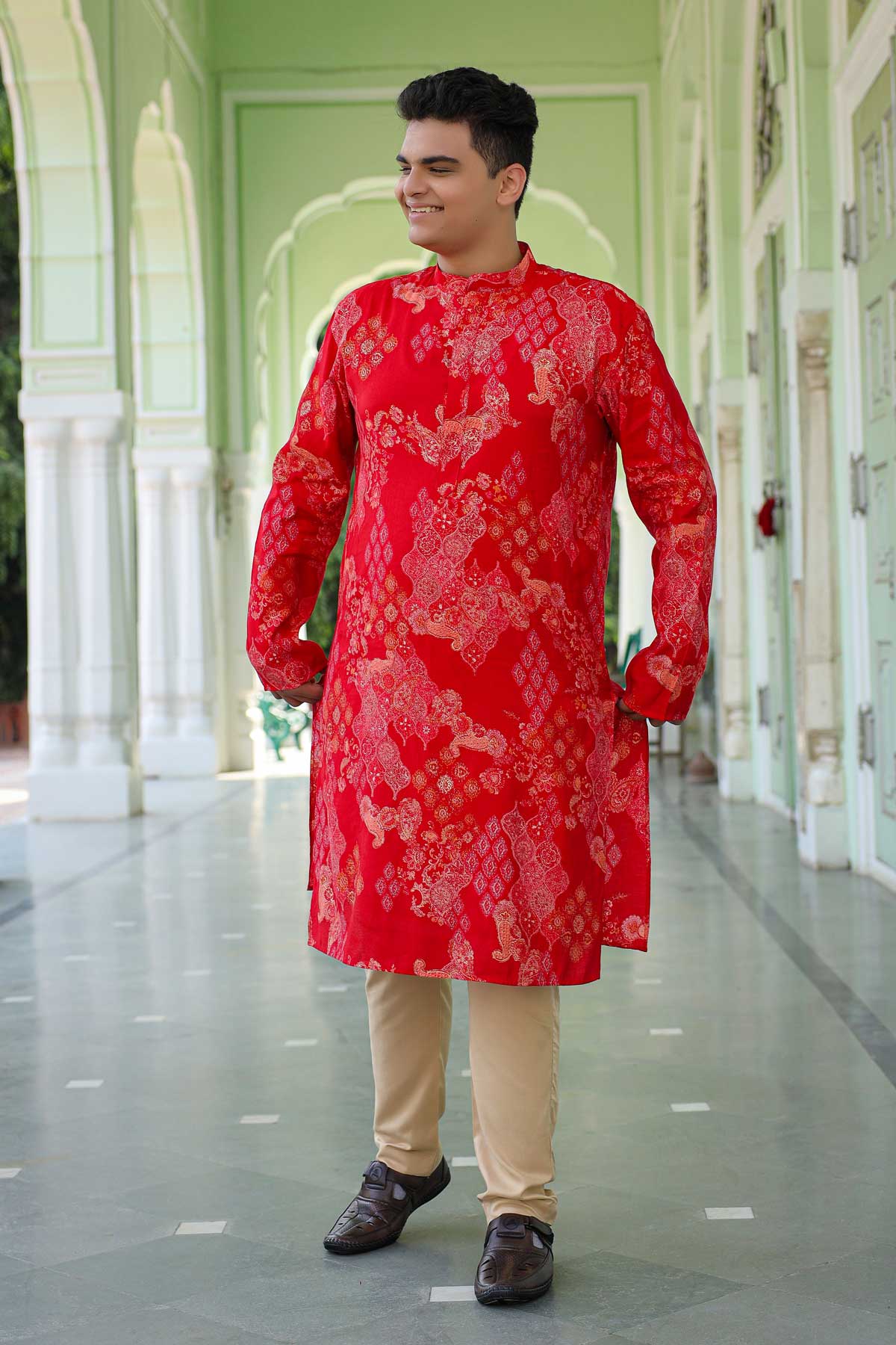 Rajwada - Red Foil Printed Printed Kurta (Sizes:S-6XL)