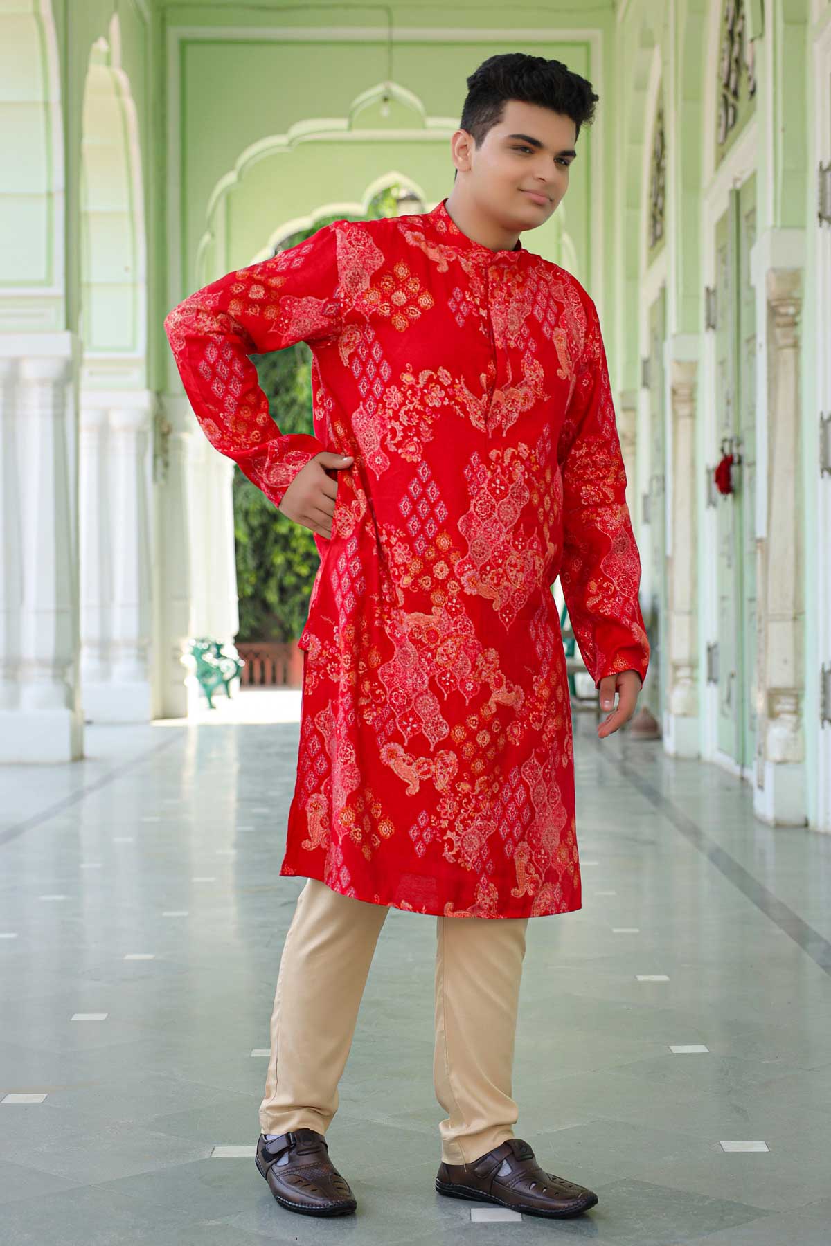 Rajwada - Red Foil Printed Printed Kurta (Sizes:S-6XL)