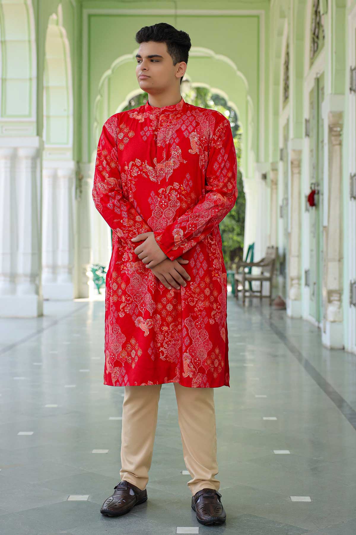 Rajwada - Red Foil Printed Printed Kurta (Sizes:S-6XL)