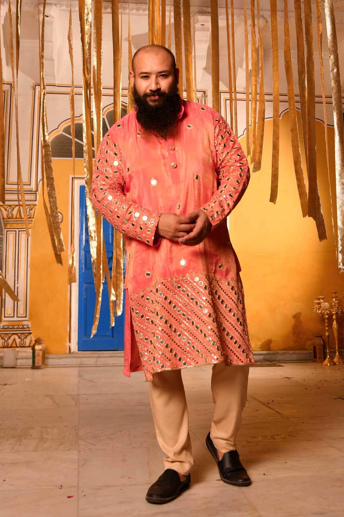 Ember - Peach Mirror Embroidered Tissue Silk Kurta