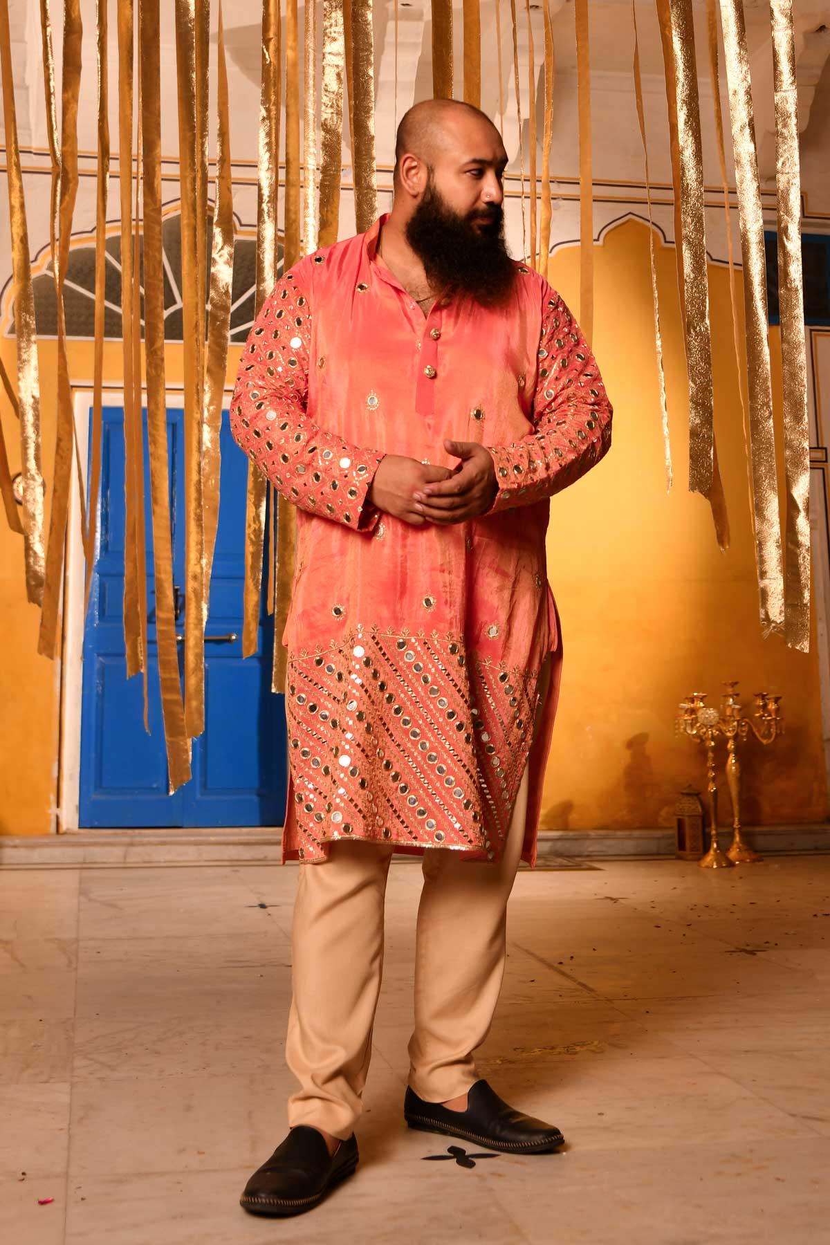 Ember - Peach Mirror Embroidered Tissue Silk Kurta