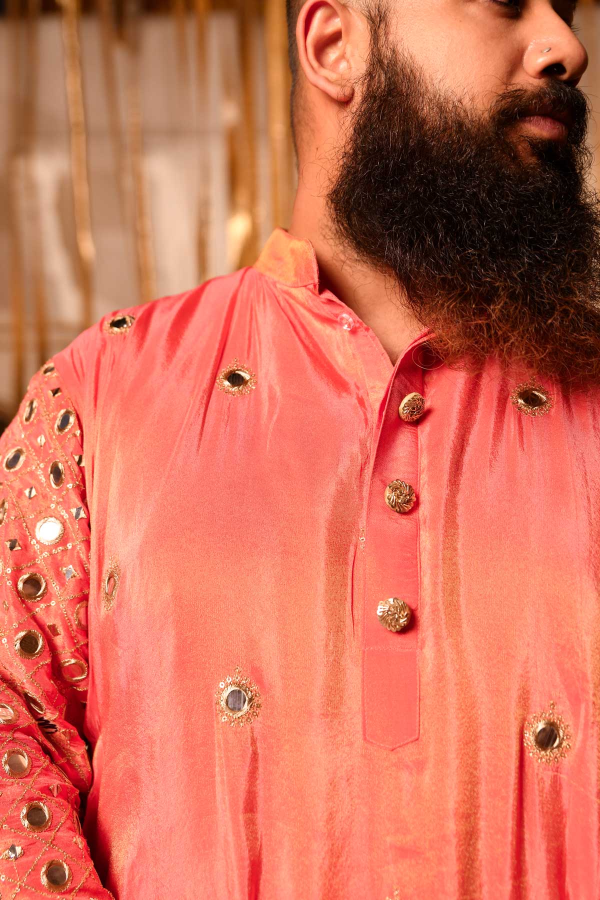 Ember - Peach Mirror Embroidered Tissue Silk Kurta