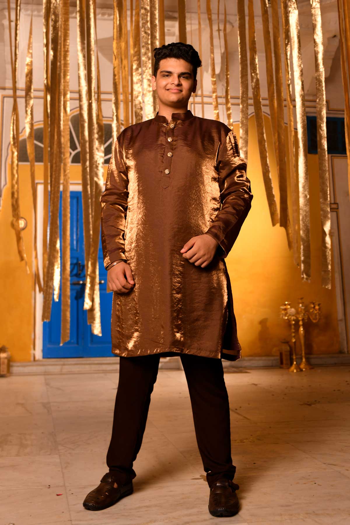 Ravine - Brown Sequin Silk Chinon Kurta