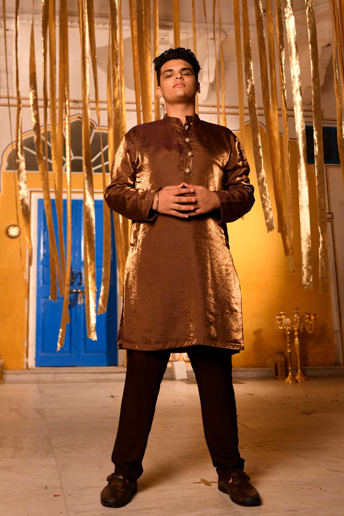 Ravine - Brown Sequin Silk Chinon Kurta