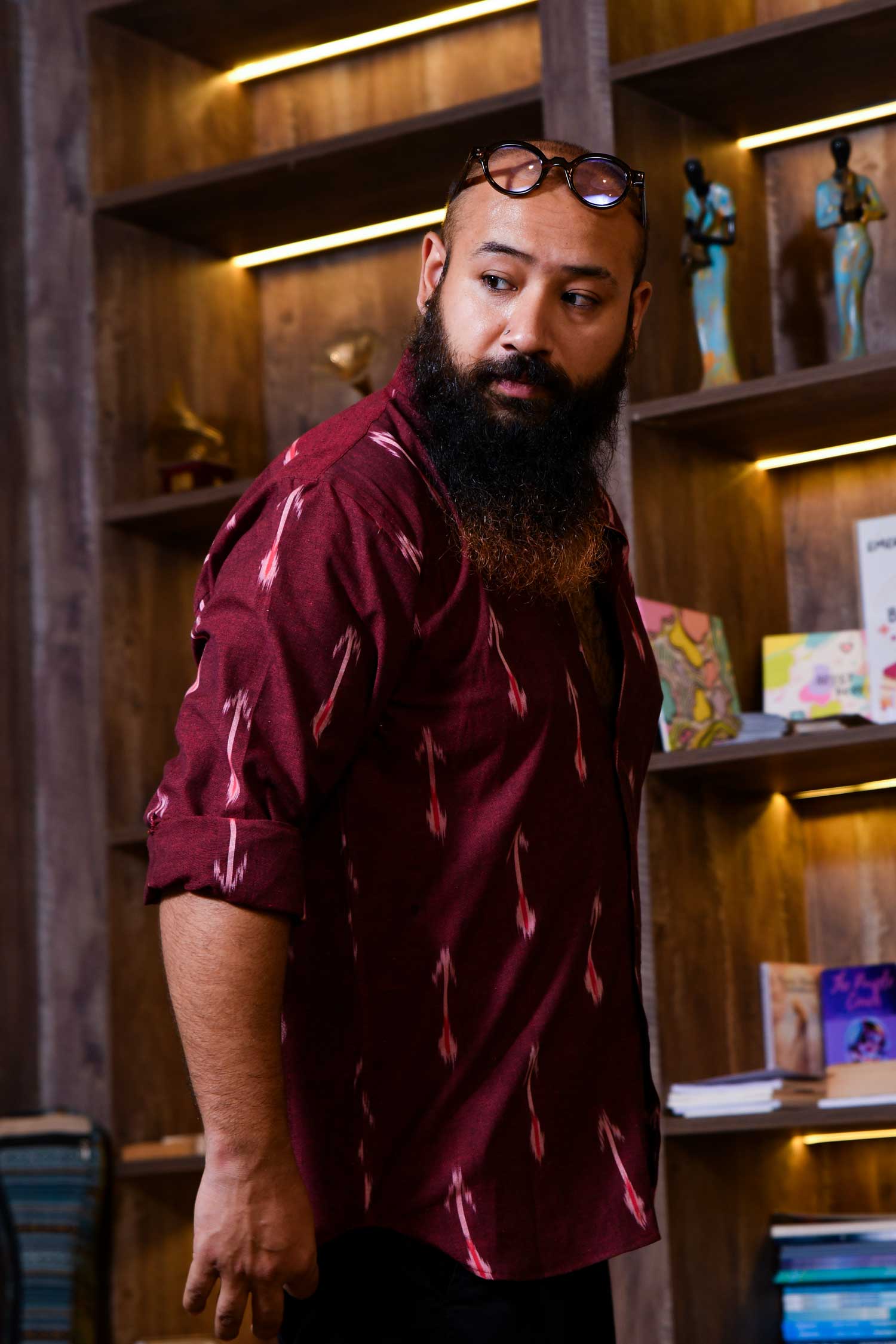 Rooh - Maroon Ikkat woven shirt