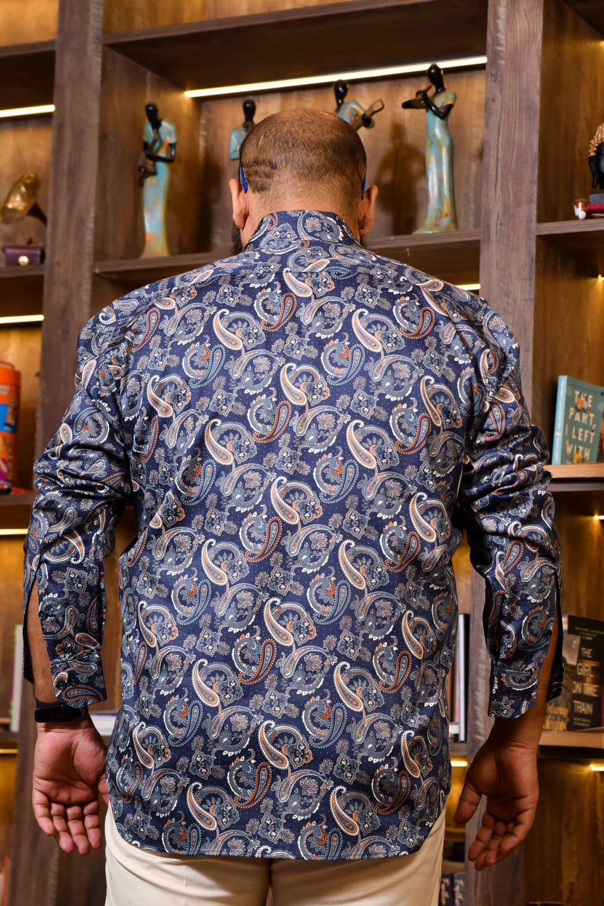 Wave - Navy Blue Printed Club Collar Giza Shirt