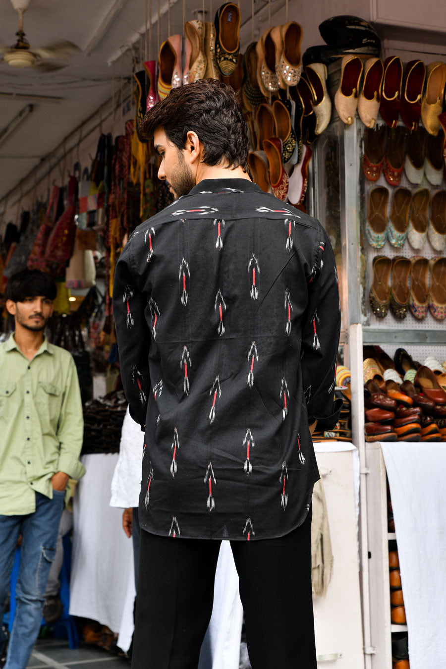 Raatri - Black and Pink Ikkat woven shirt