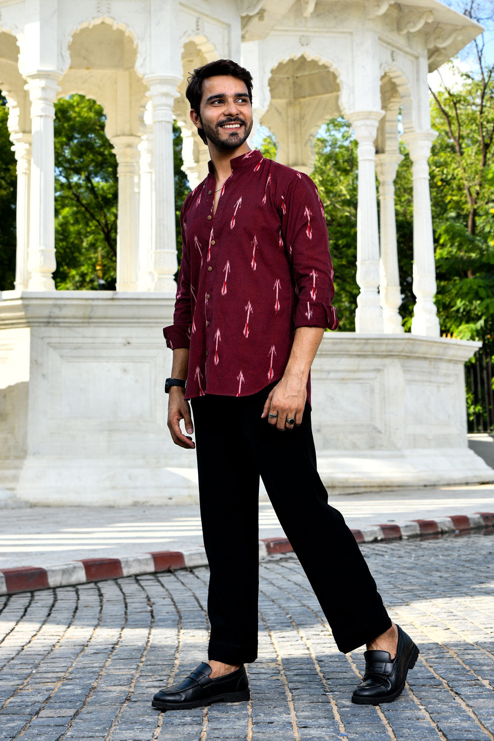 Rooh - Maroon Ikkat woven shirt