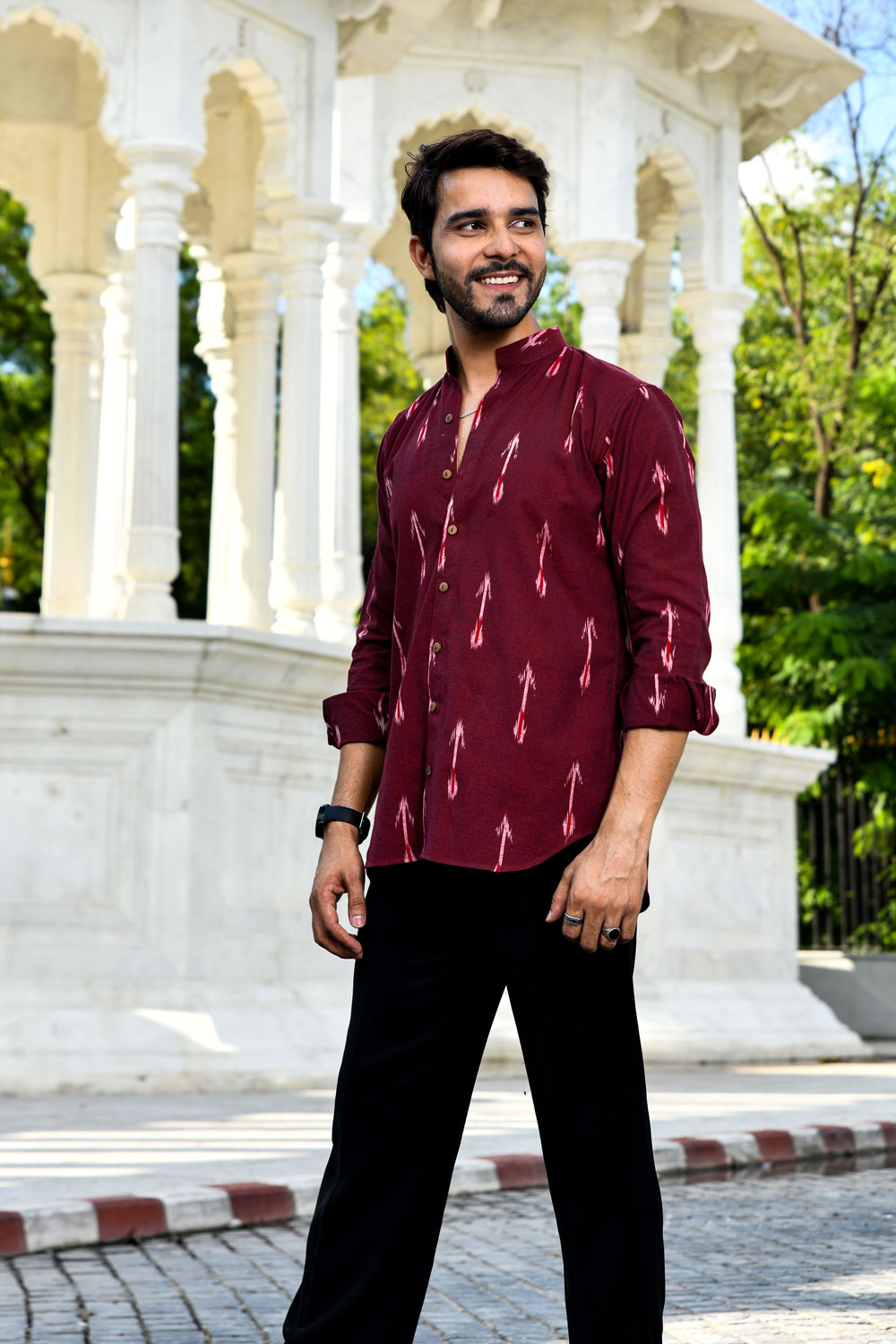 Rooh - Maroon Ikkat woven shirt