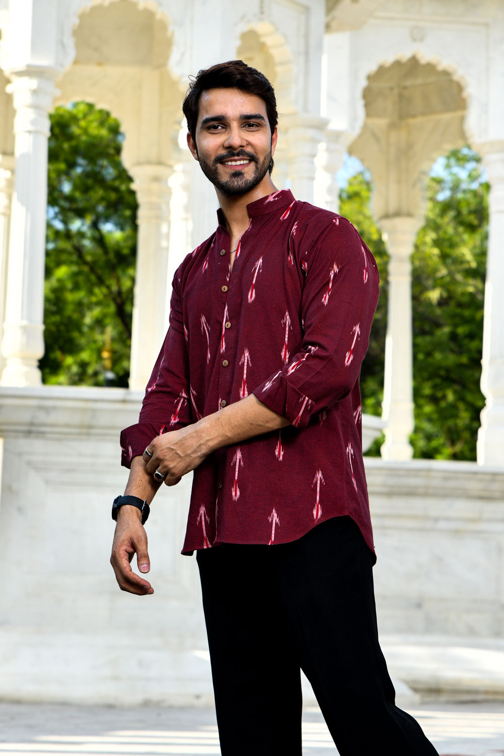 Rooh - Maroon Ikkat woven shirt