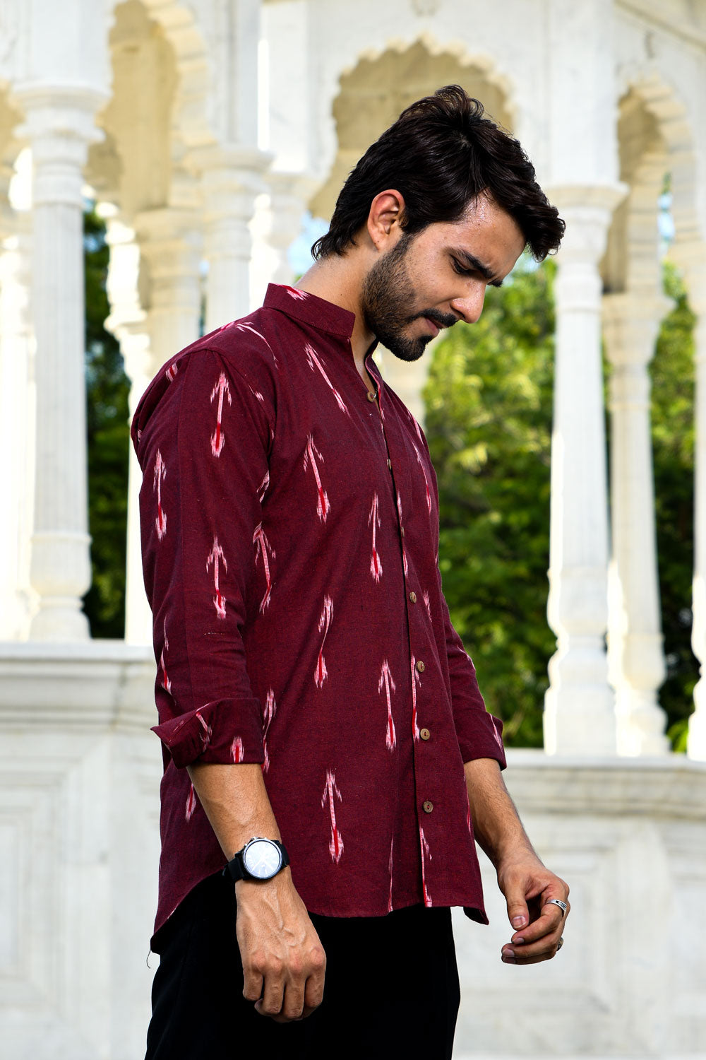 Rooh - Maroon Ikkat woven shirt