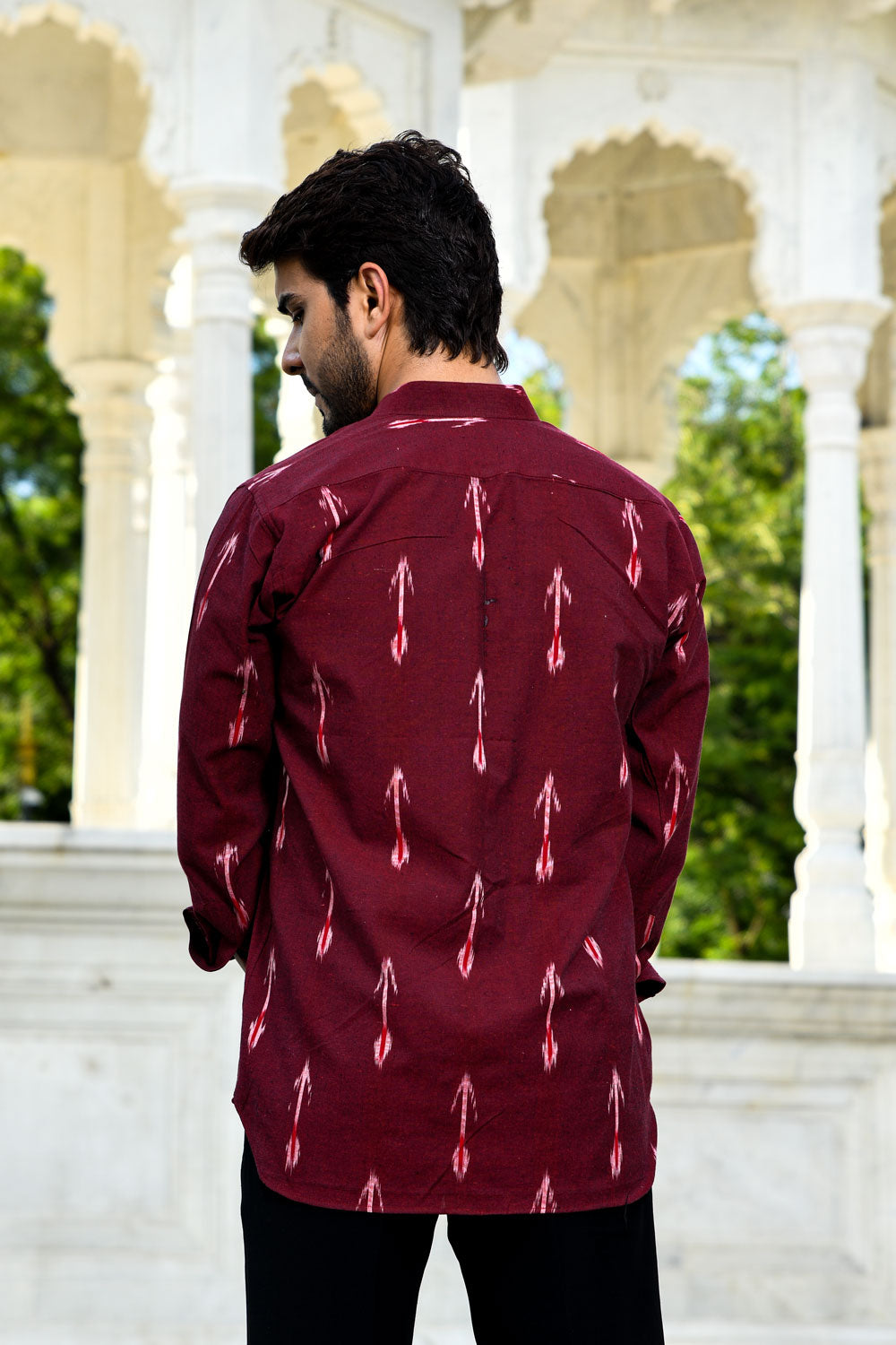 Rooh - Maroon Ikkat woven shirt