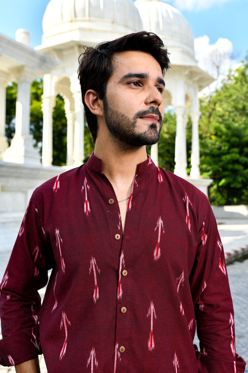 Rooh - Maroon Ikkat woven shirt