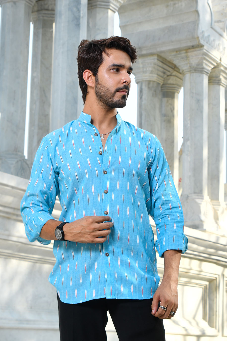 Aasmaan - Blue Ikkat woven shirt