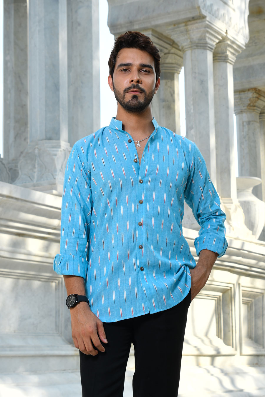 Aasmaan - Blue Ikkat woven shirt