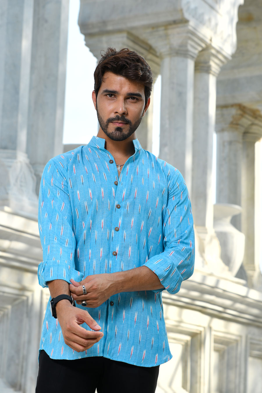 Aasmaan - Blue Ikkat woven shirt