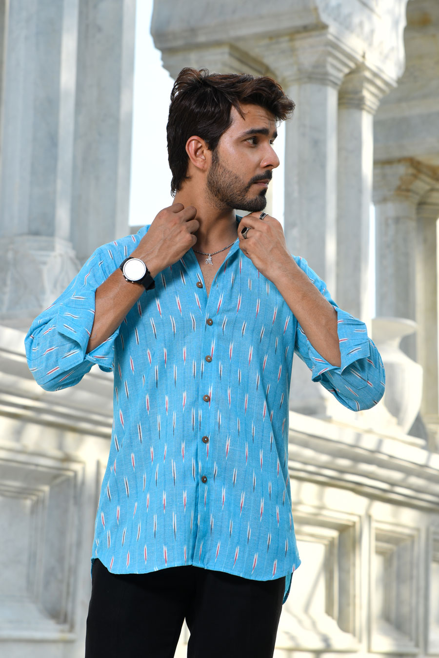 Aasmaan - Blue Ikkat woven shirt