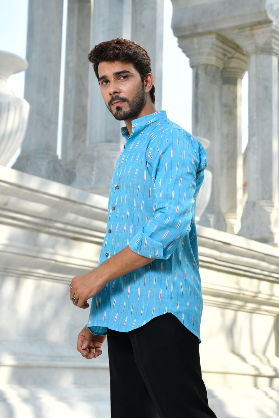 Aasmaan - Blue Ikkat woven shirt