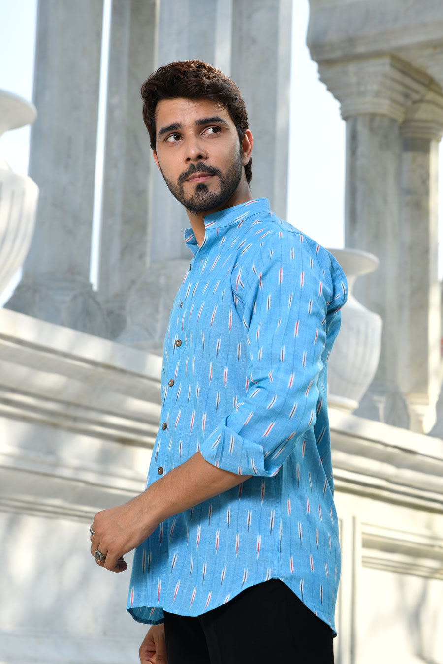 Aasmaan - Blue Ikkat woven shirt