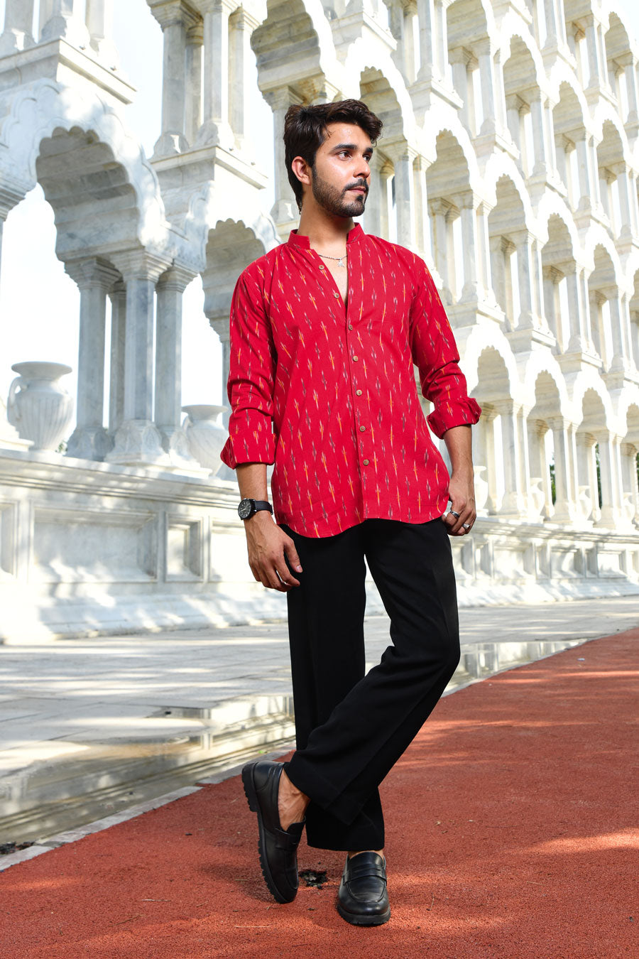 Gulaal - Red Ikkat woven shirt