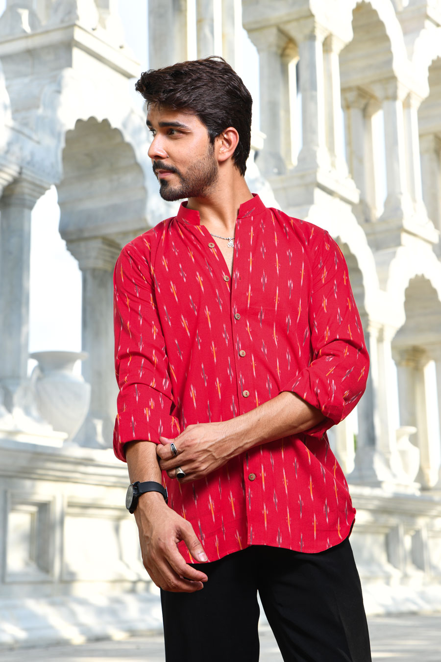 Gulaal - Red Ikkat woven shirt