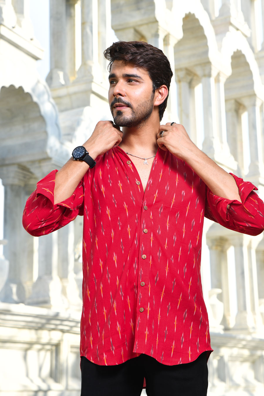 Gulaal - Red Ikkat woven shirt