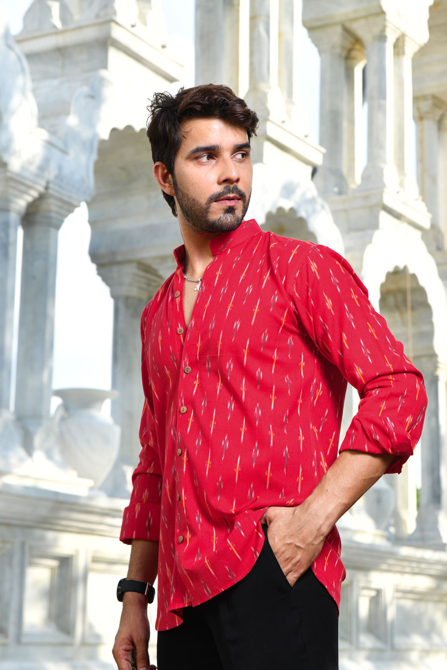 Gulaal - Red Ikkat woven shirt