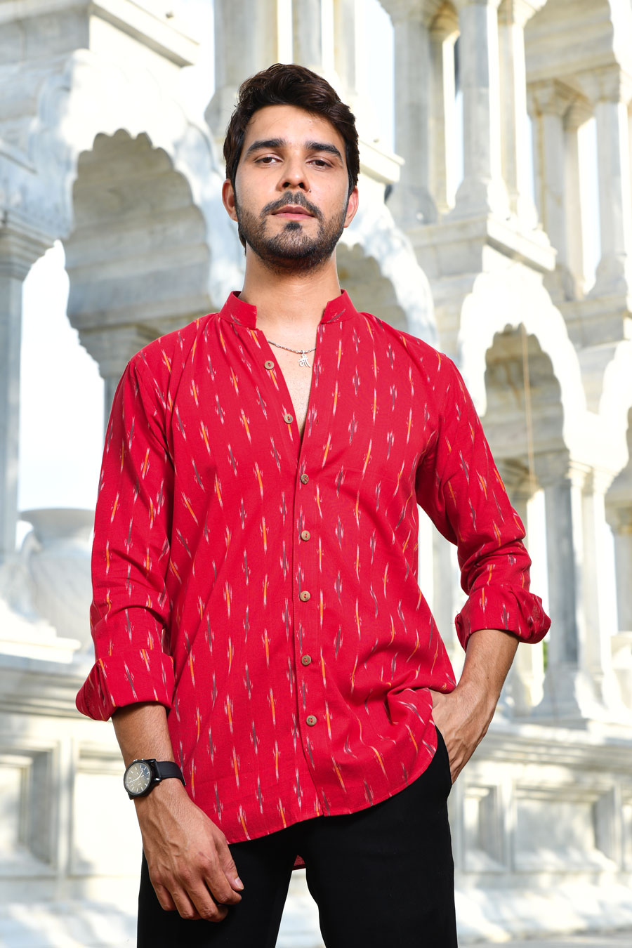 Gulaal - Red Ikkat woven shirt