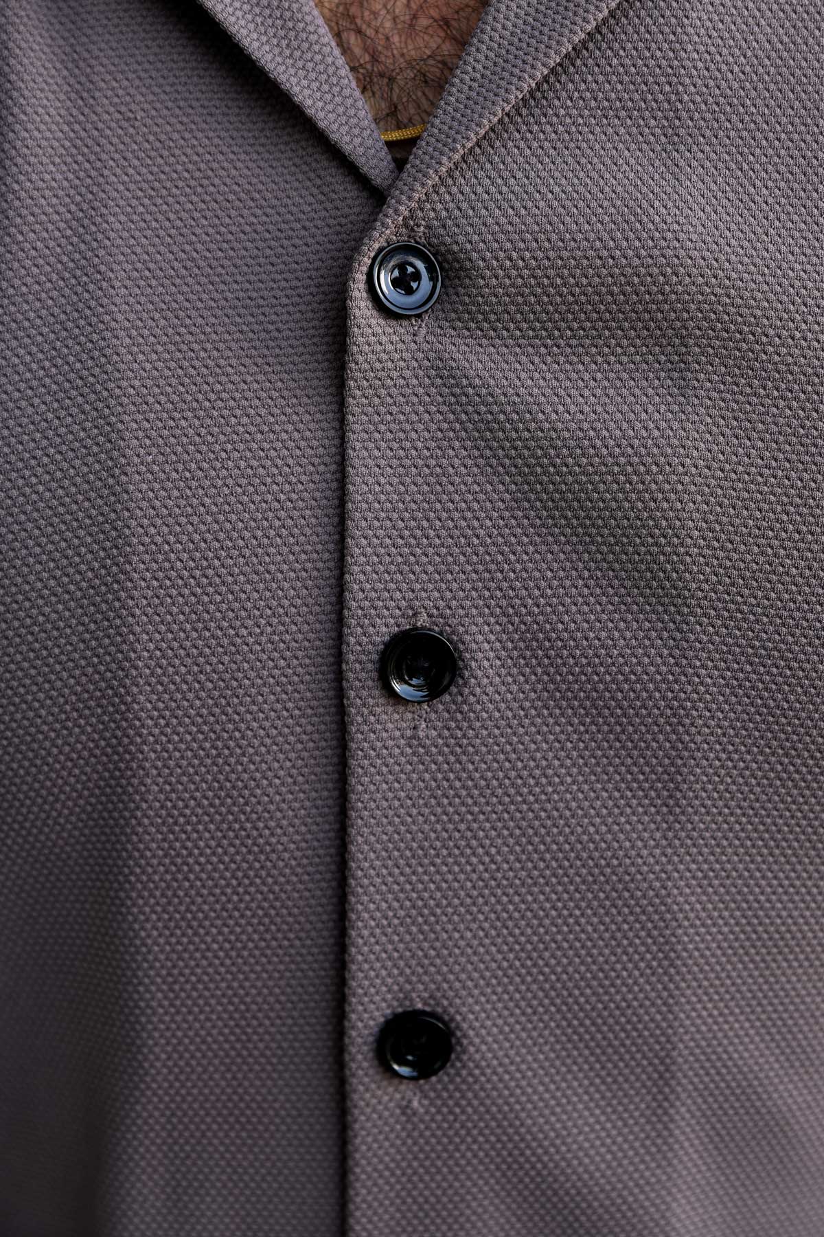 (Sizes-3XLGrey Cloud - Grey Self knitted 4-way Strechable Cuban Collar Shirt