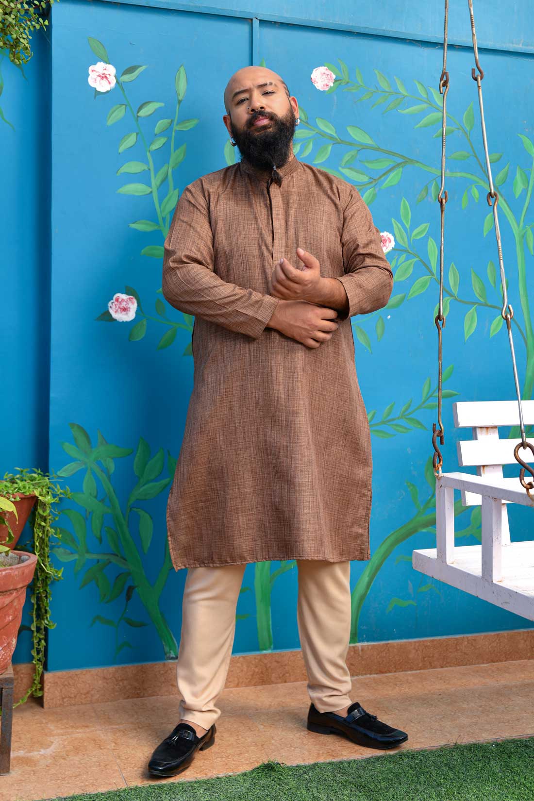 Rustic Brown - Brown Khadi Cotton Blended Kurta