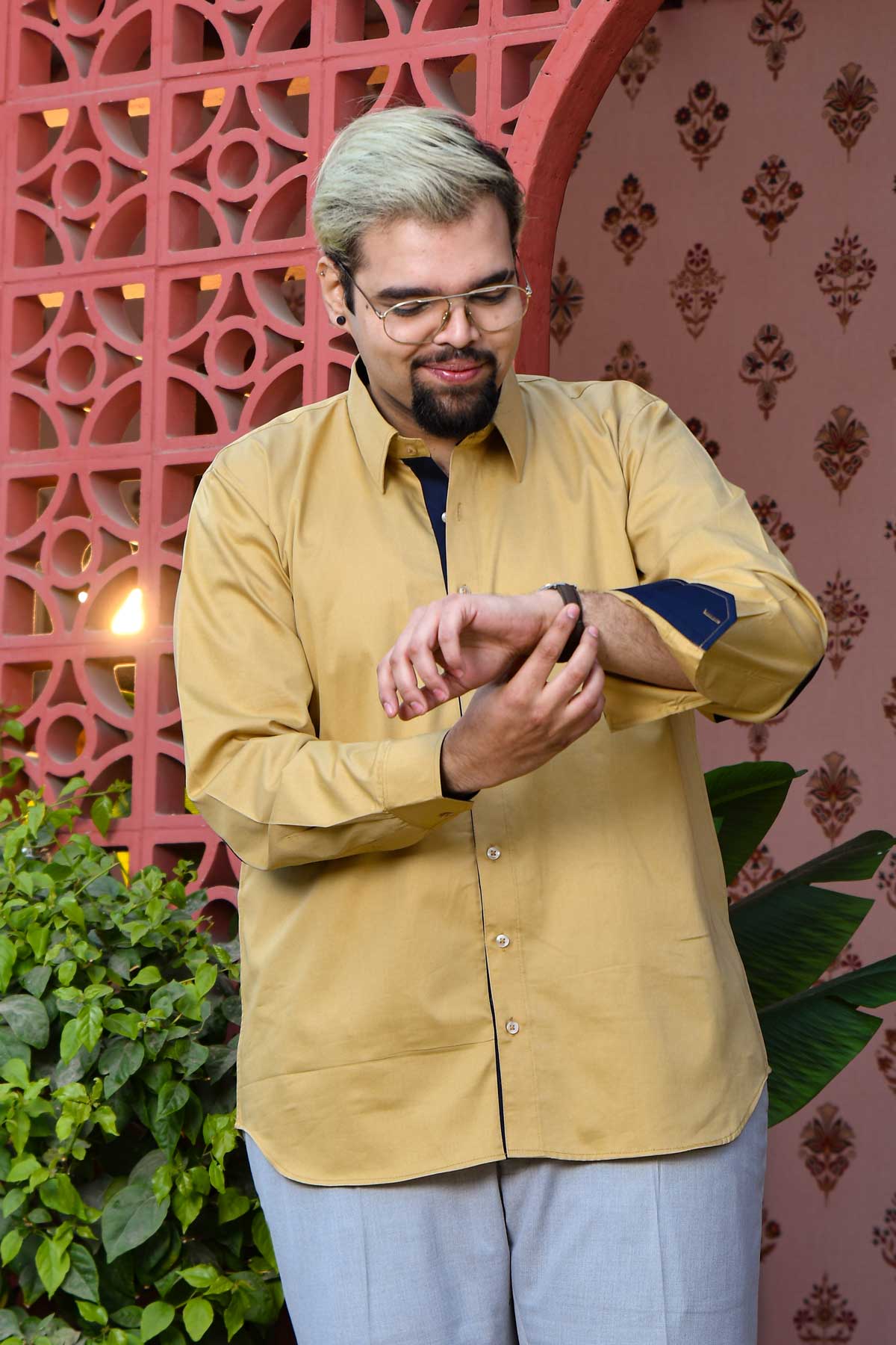 Dune and Depth - Beige and Navy Blue Giza Cotton Shirt