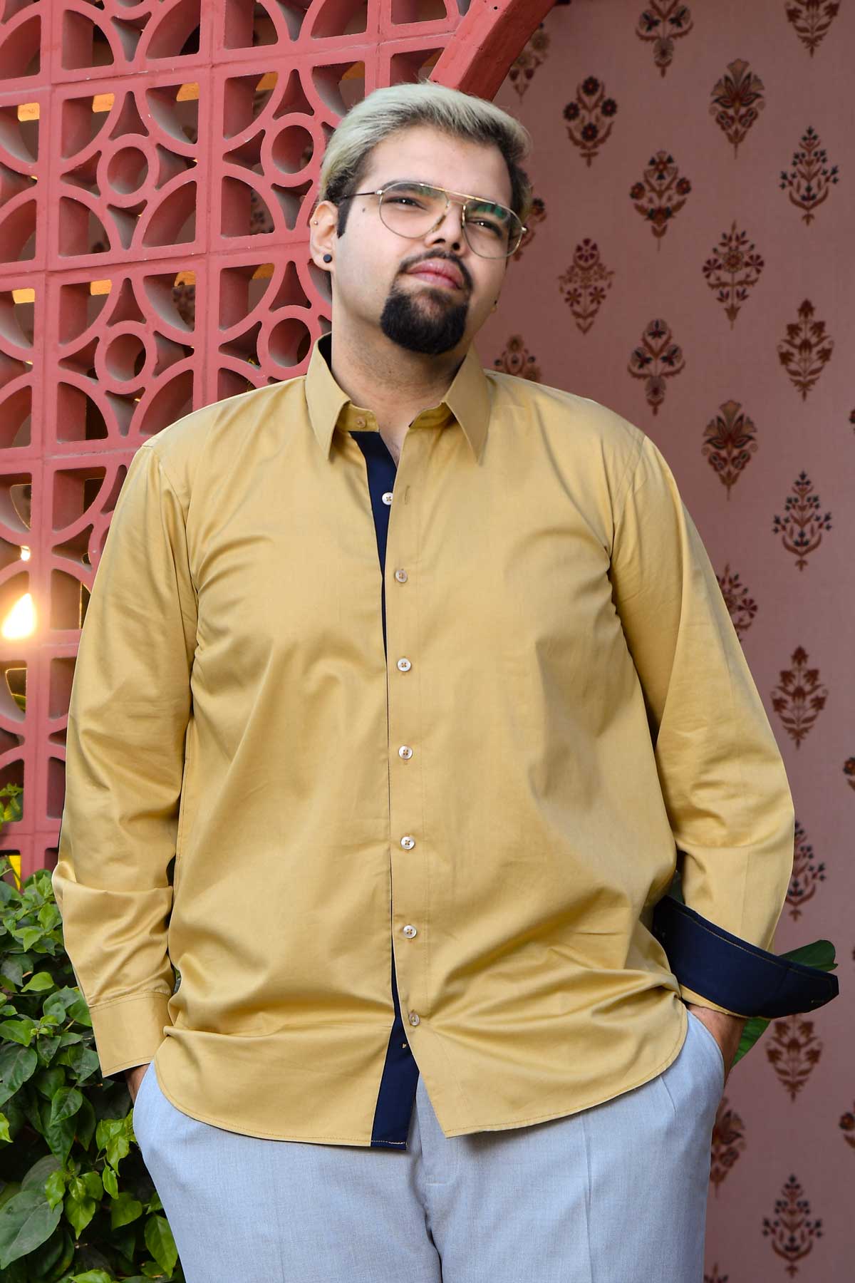 Dune and Depth - Beige and Navy Blue Giza Cotton Shirt