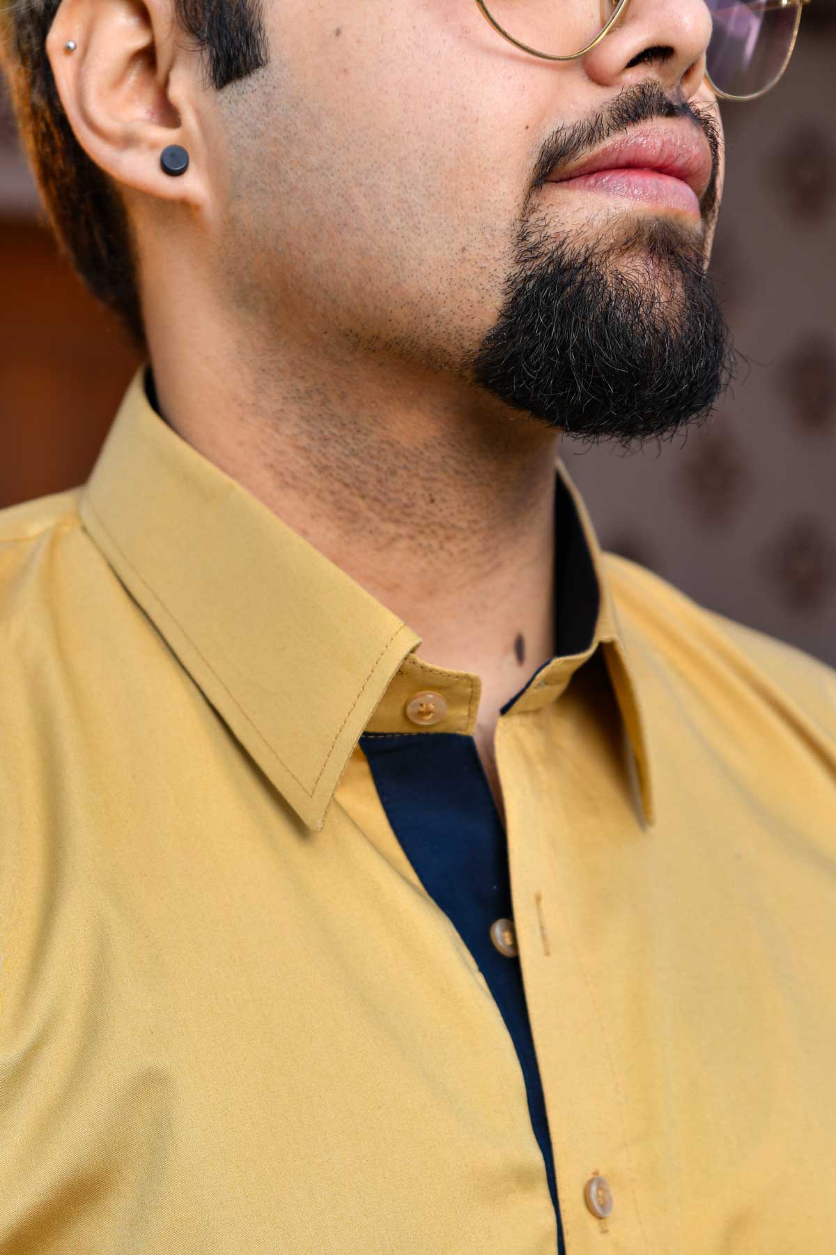 Dune and Depth - Beige and Navy Blue Giza Cotton Shirt