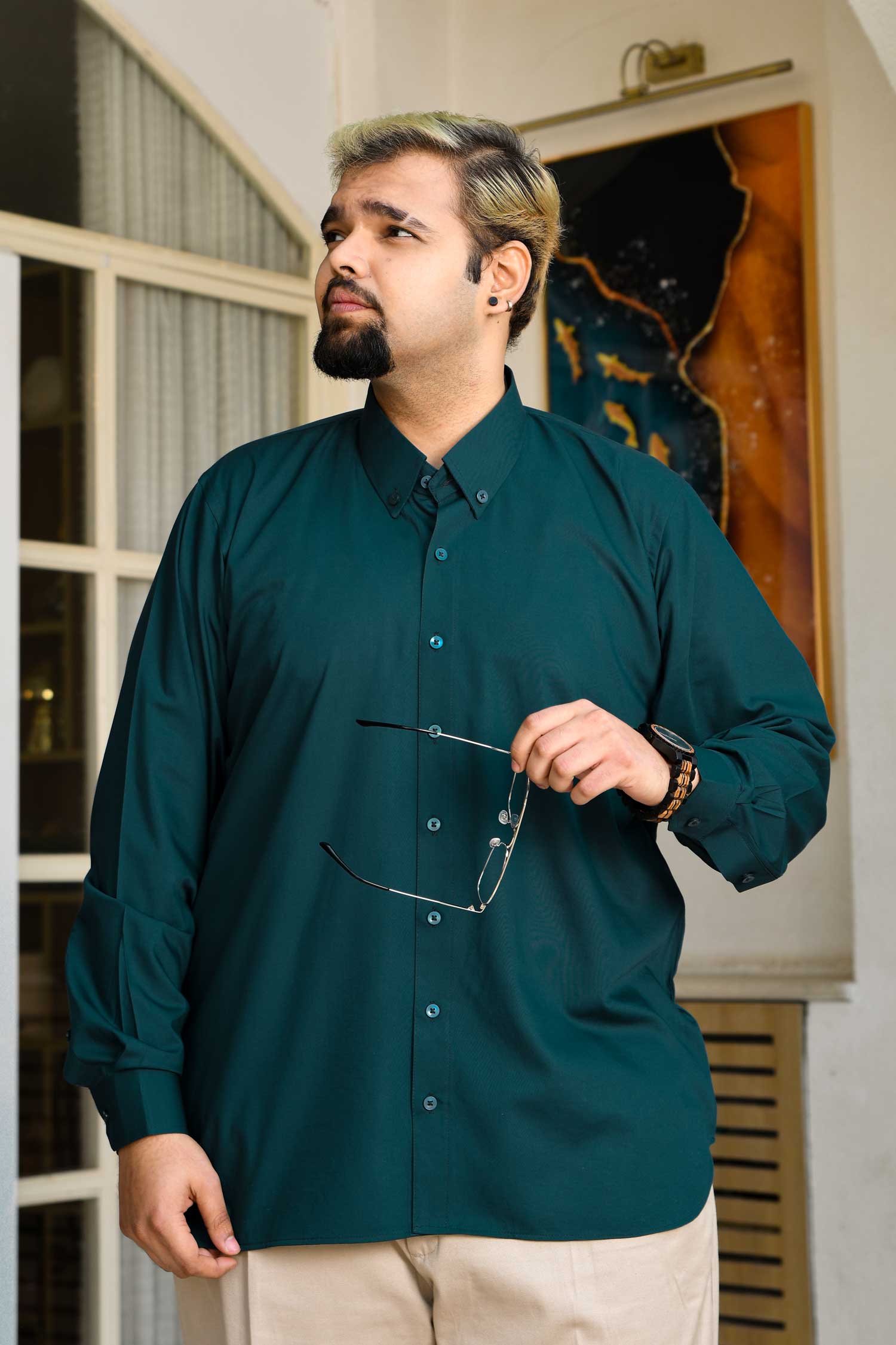 Dark Teal - Teal Button Down Collar Hypoallergic Bamboo Blend Shirt