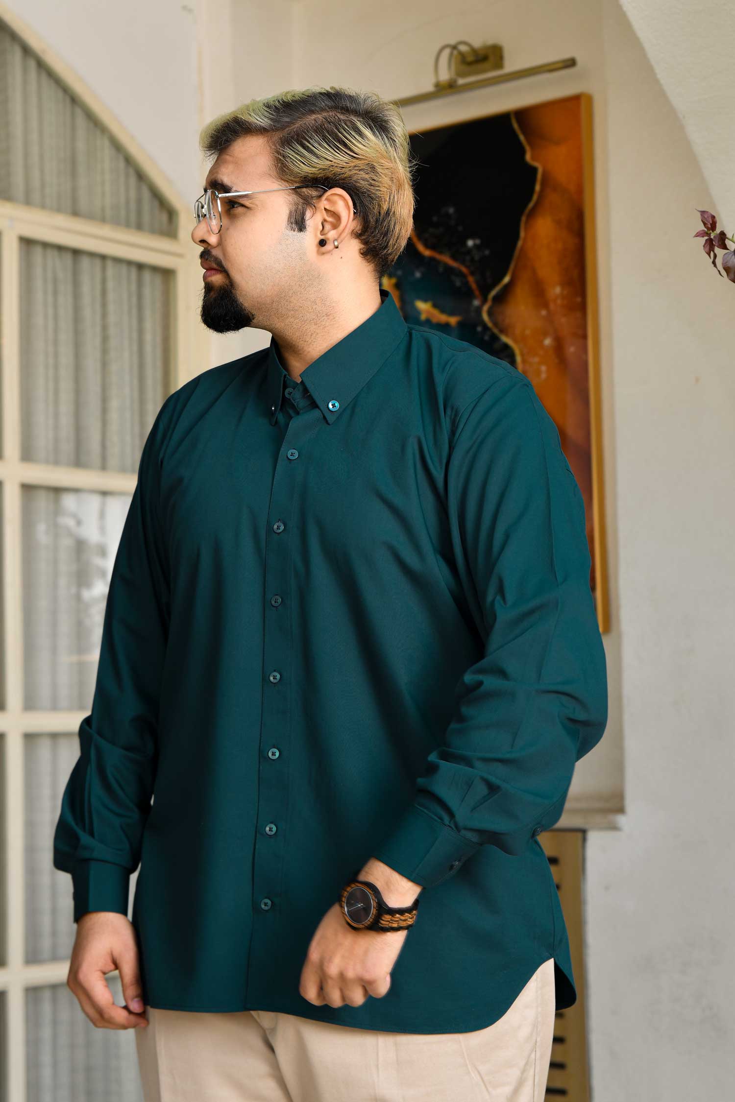 Dark Teal - Teal Button Down Collar Hypoallergic Bamboo Blend Shirt