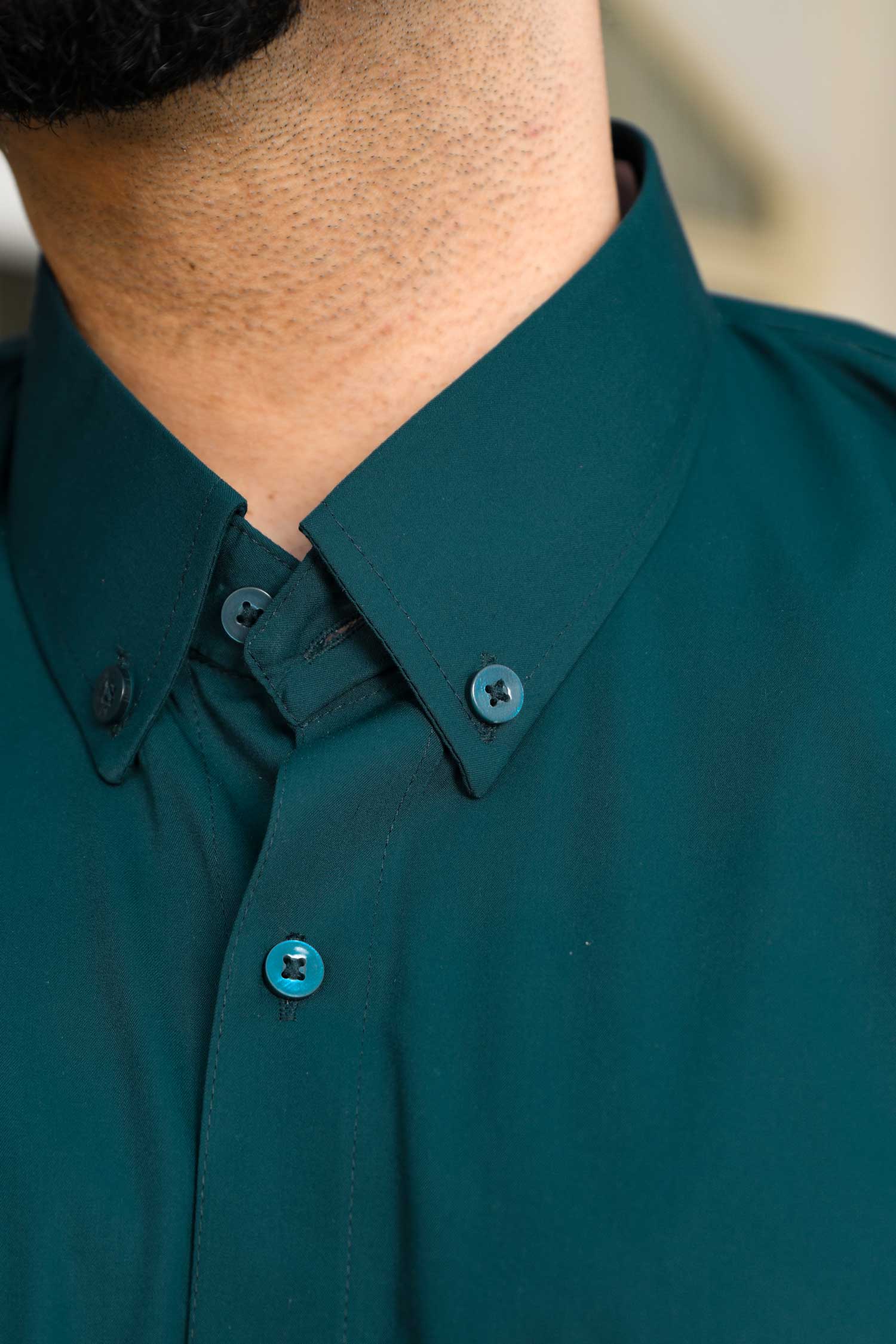 Dark Teal - Teal Button Down Collar Hypoallergic Bamboo Blend Shirt