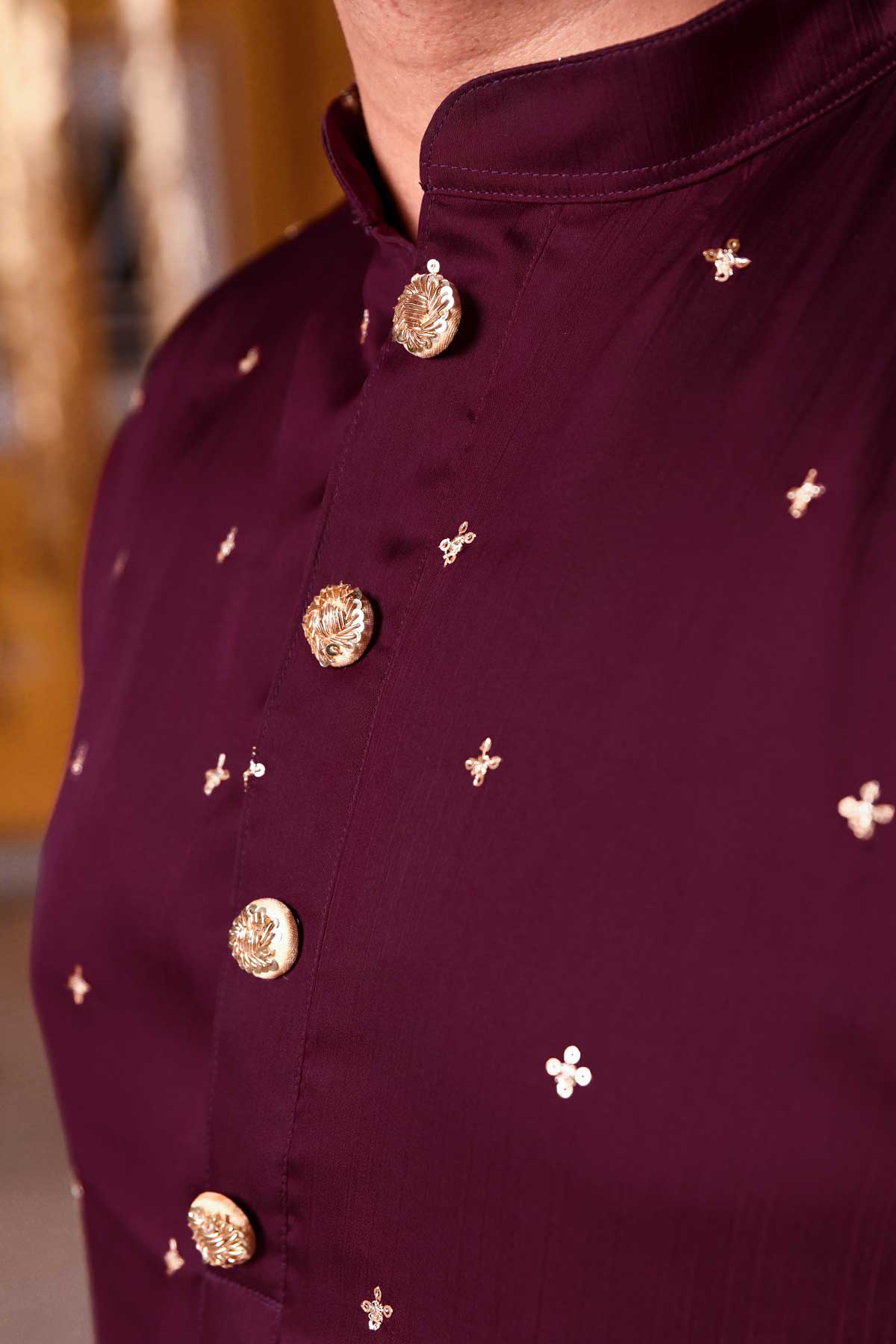 Mulberry - Wine Sequin Silk Chinon Kurta Set